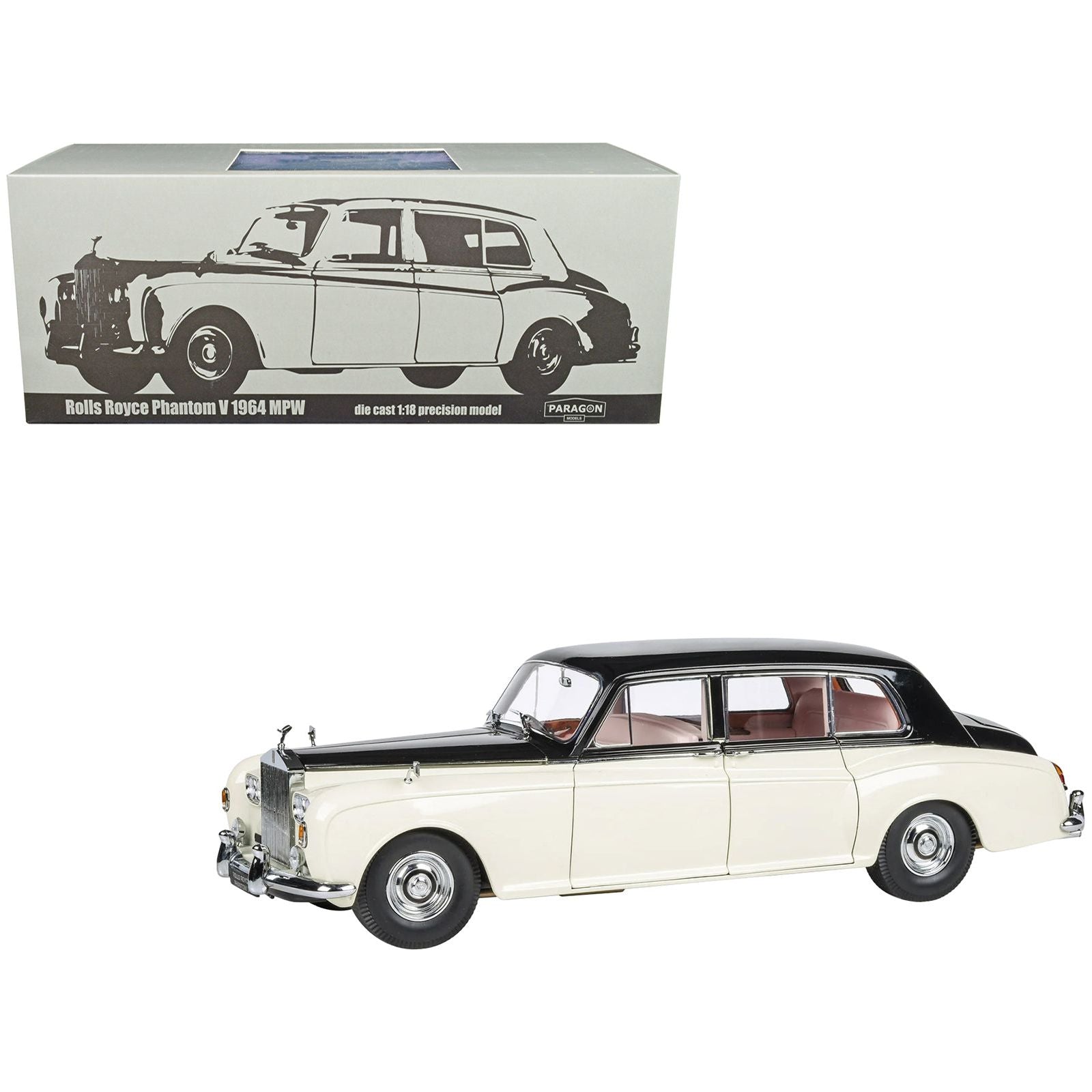 1965 Rolls Royce Phantom V Duotone Ivory White and Mason's Black 1/18 Diecast Model Car by Paragon Models - Paragon - ModelCars.com