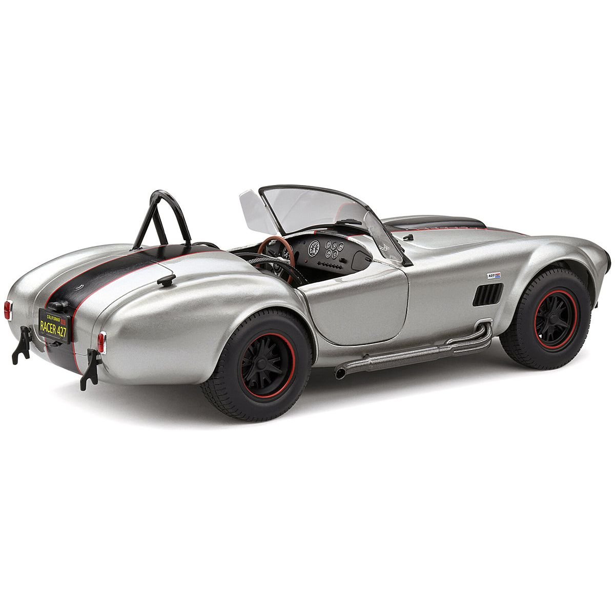 1965 Shelby AC Cobra 427 MKII Custom Silver Metallic with Red and Black Stripes 1/18 Diecast Model Car by Solido - Solido - ModelCars.com