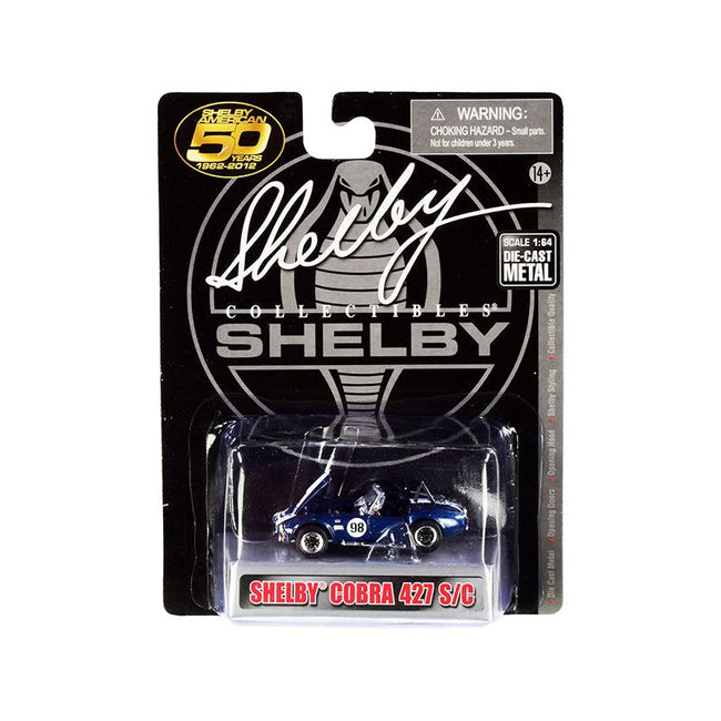 1965 Shelby Cobra 427 S/C 98 Blue Metallic with White Stripes "Shelby American 50 Years" (1962 - 2012) 1/64 Diecast Model Car by Shelby Collectibles - Shelby Collectibles - ModelCars.com