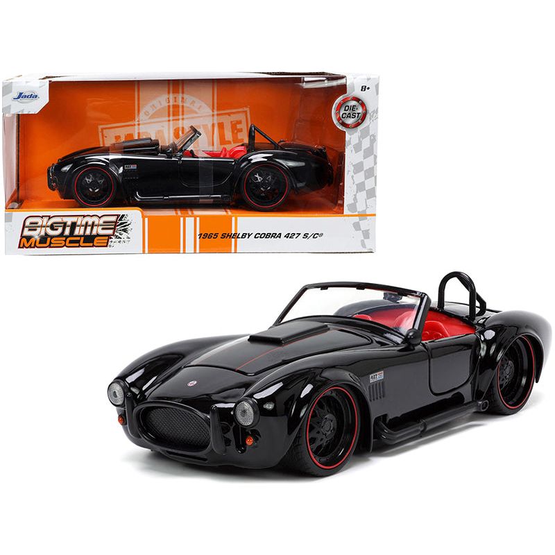 1965 Shelby Cobra 427 S/C Black with Matt Black and Red Stripes and Red Interior "Bigtime Muscle" Series 1/24 Diecast Model Car by Jada - Jada - ModelCars.com