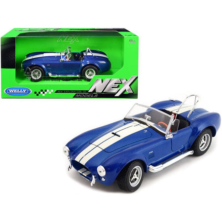 1965 Shelby Cobra 427 S/C Blue Metallic with White Stripes 1/24 Diecast Model Car by Welly - Welly - ModelCars.com