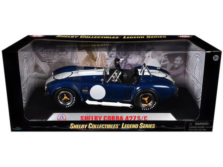 1965 Shelby Cobra 427 S/C Dark Blue Metallic with White Stripes with Printed Carroll Shelby's Signature on the Trunk 1/18 Diecast Model Car by Shelby Collectibles-Shelby Collectibles-ModelCars.com