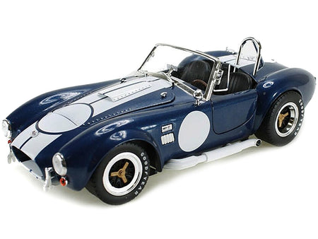 1965 Shelby Cobra 427 S/C Dark Blue Metallic with White Stripes with Printed Carroll Shelby's Signature on the Trunk 1/18 Diecast Model Car by Shelby Collectibles-Shelby Collectibles-ModelCars.com