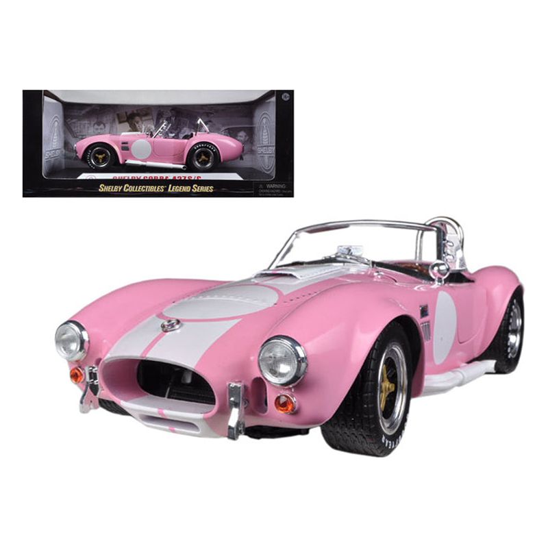 1965 Shelby Cobra 427 S/C Pink with White Stripes with Printed Carroll Shelby Signature's on the Trunk 1/18 Diecast Model Car by Shelby Collectibles - Shelby Collectibles - ModelCars.com