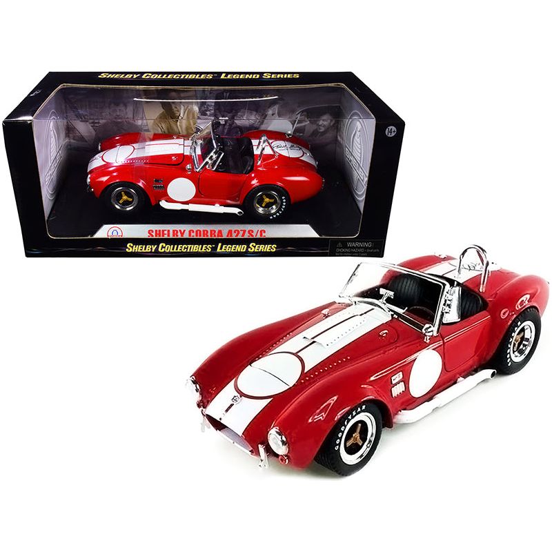 1965 Shelby Cobra 427 S/C Red with White Stripes with Printed Carroll Shelby's Signature on the Trunk 1/18 Diecast Model Car by Shelby Collectibles - Shelby Collectibles - ModelCars.com