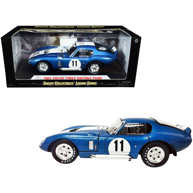 1965 Shelby Cobra Daytona Coupe 11 Blue Metallic with White Stripes 1/18 Diecast Model Car by Shelby Collectibles - Shelby Collectibles - ModelCars.com