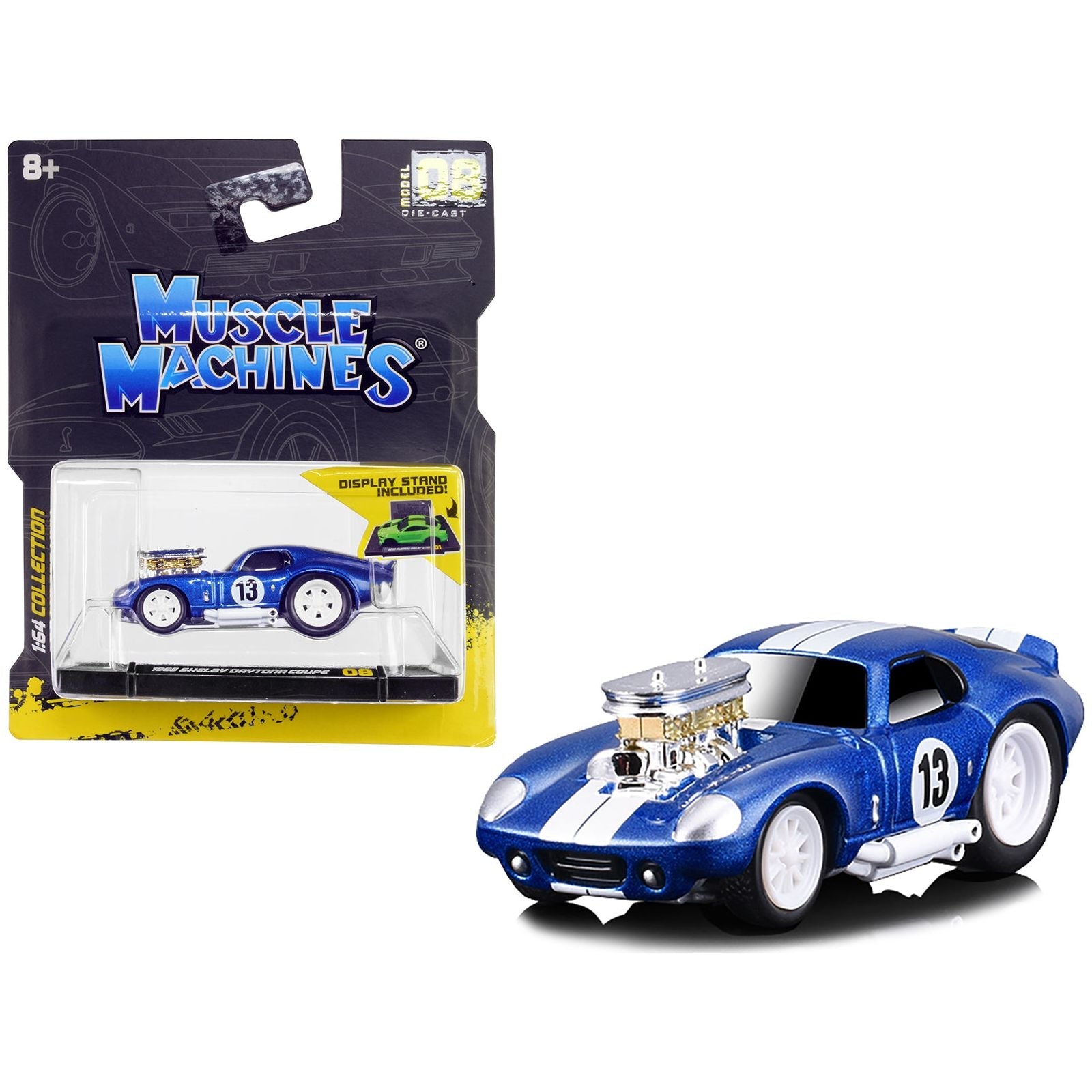 1965 Shelby Daytona Coupe 13 Blue Metallic with White Stripes 1/64 Diecast Model Car by Muscle Machines - Muscle Machines - ModelCars.com