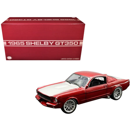 1965 Shelby GT350R Pro Touring Red Metallic with Silver Hood and Trunk Limited Edition to 350 pieces Worldwide 1/18 Diecast Model Car by ACME-Acme-ModelCars.com