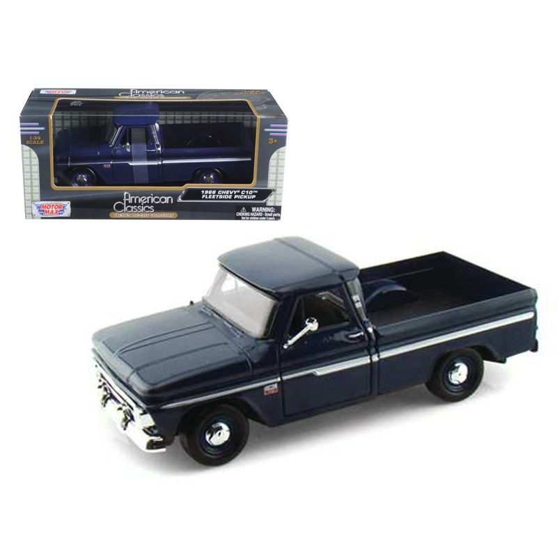 1966 Chevrolet C10 Fleetside Pickup Truck Dark Blue 1/24 Diecast Car Model by Motormax-Motormax-ModelCars.com