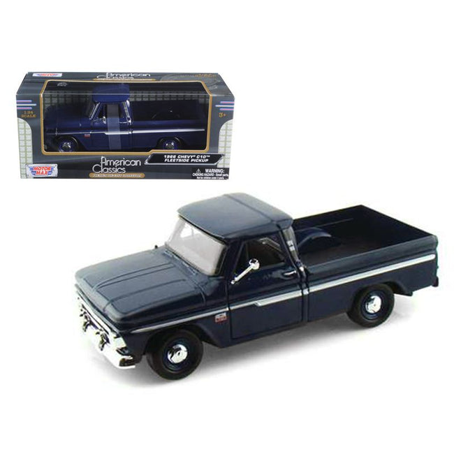 1966 Chevrolet C10 Fleetside Pickup Truck Dark Blue 1/24 Diecast Car Model by Motormax-Motormax-ModelCars.com