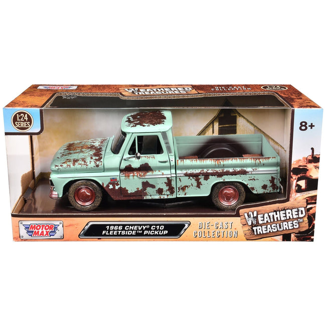 1966 Chevrolet C10 Fleetside Pickup Truck Light Green (Rusted) "Weathered Treasures" Series 1/24 Diecast Model Car by Motormax-Motormax-ModelCars.com