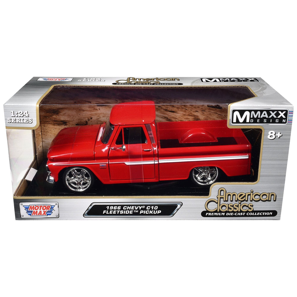 1966 Chevrolet C10 Fleetside Pickup Truck Red "Maxx Design" "American Classics" Series 1/24 Diecast Model Car by Motormax-Motormax-ModelCars.com