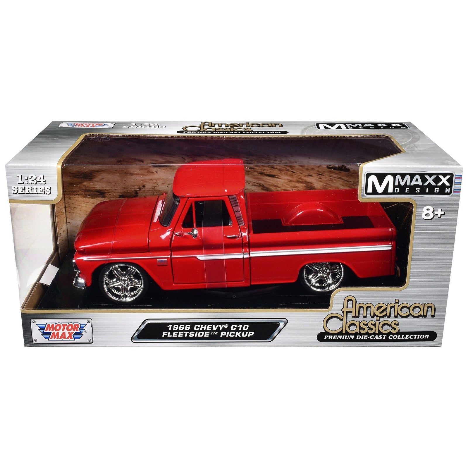 1966 Chevrolet C10 Fleetside Pickup Truck Red "Maxx Design" "American Classics" Series 1/24 Diecast Model Car by Motormax - Motormax - ModelCars.com