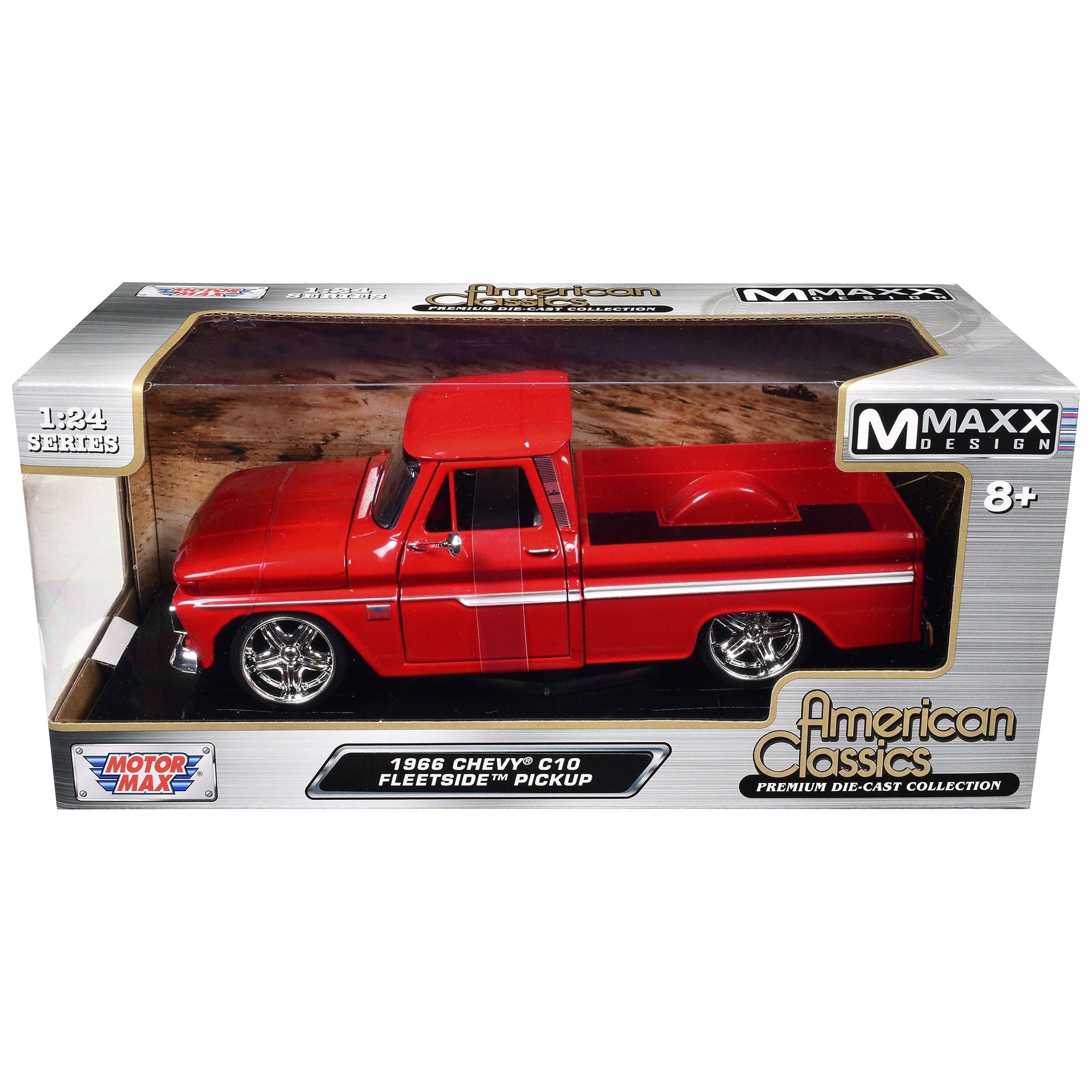 1966 Chevrolet C10 Fleetside Pickup Truck Red "Maxx Design" "American Classics" Series 1/24 Diecast Model Car by Motormax - Motormax - ModelCars.com