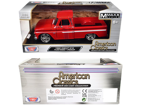 1966 Chevrolet C10 Fleetside Pickup Truck Red "Maxx Design" "American Classics" Series 1/24 Diecast Model Car by Motormax-Motormax-ModelCars.com