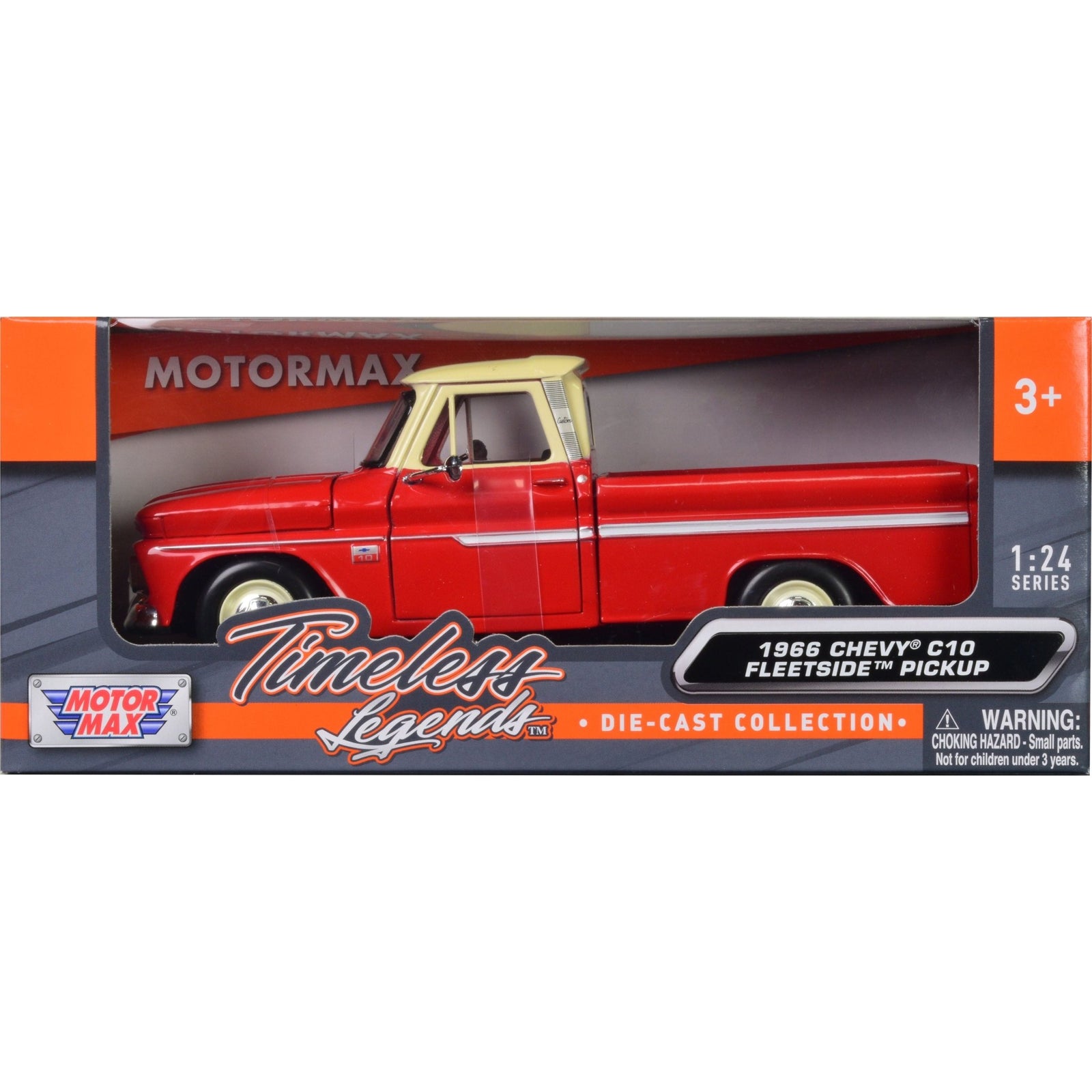 1966 Chevrolet C10 Fleetside Pickup Truck Red with Cream Top "American Classics" 1/24 Diecast Model Car by Motormax - Motormax - ModelCars.com