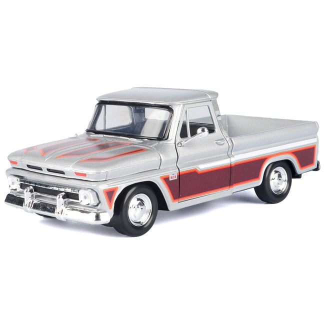 1966 Chevrolet C10 Fleetside Pickup Truck Silver Metallic with Brown Sides "American Classics" Series 1/24 Diecast Model Car by Motormax - Motormax - ModelCars.com