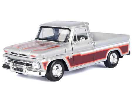 1966 Chevrolet C10 Fleetside Pickup Truck Silver Metallic with Brown Sides "American Classics" Series 1/24 Diecast Model Car by Motormax-Motormax-ModelCars.com