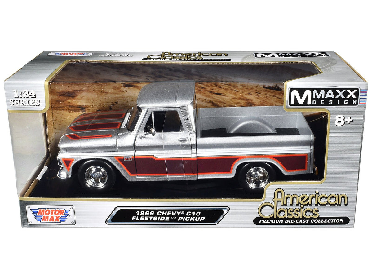 1966 Chevrolet C10 Fleetside Pickup Truck Silver Metallic with Brown Sides "American Classics" Series 1/24 Diecast Model Car by Motormax-Motormax-ModelCars.com