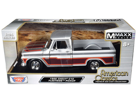 1966 Chevrolet C10 Fleetside Pickup Truck Silver Metallic with Brown Sides "American Classics" Series 1/24 Diecast Model Car by Motormax-Motormax-ModelCars.com