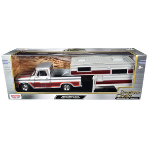 1966 Chevrolet C10 Fleetside Pickup Truck Silver Metallic with Brown Sides with Camper Shell "American Classics" Series 1/24 Diecast Model Car by Motormax