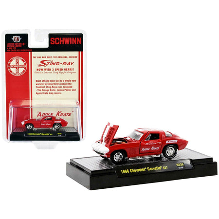 1966 Chevrolet Corvette 427 68 Red with White Stripes and Graphics "Schwinn Apple Krate" Limited Edition to 4400 pieces Worldwide 1/64 Diecast Model Car by M2 Machines-M2-ModelCars.com