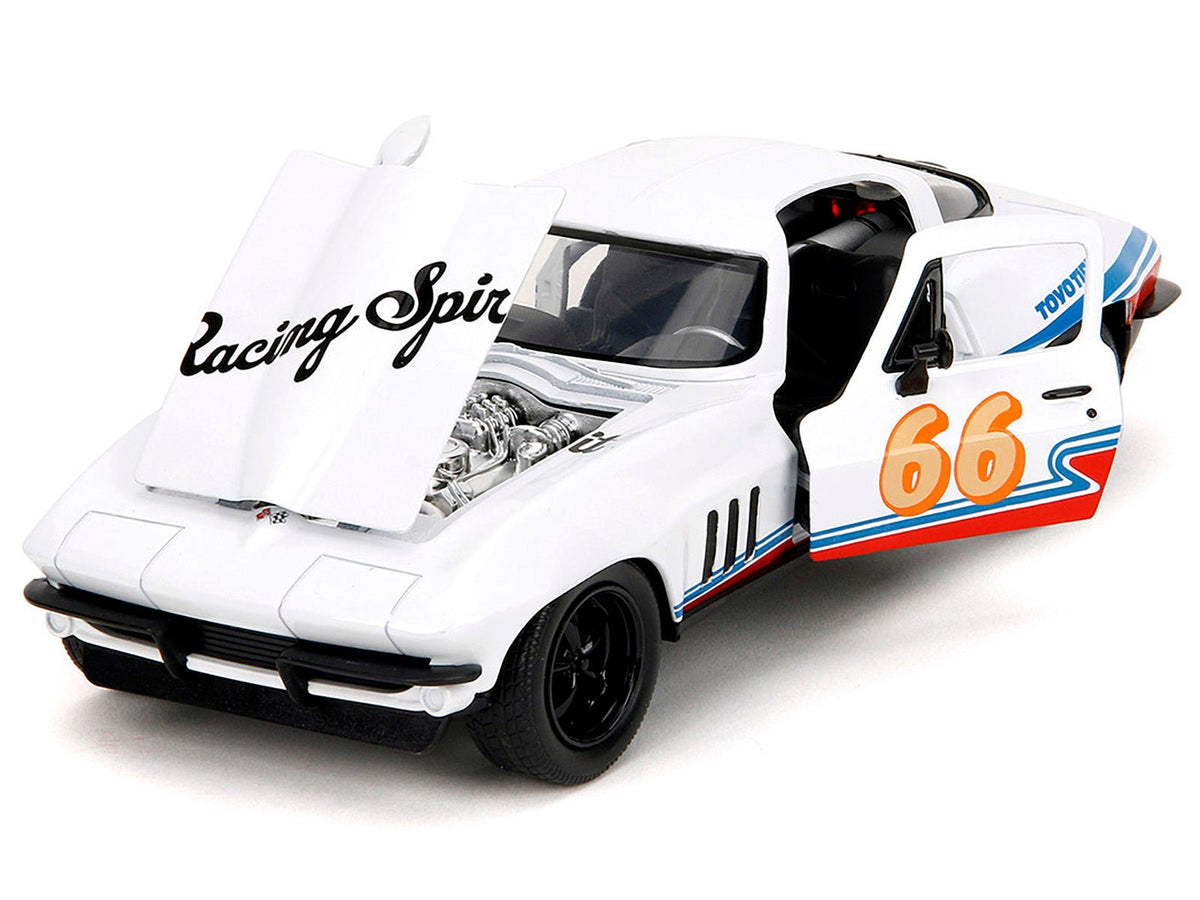 1966 Chevrolet Corvette #66 "Racing Spirit" White with Graphics "Bigtime Muscle" Series 1/24 Diecast Model Car by Jada-Jada-ModelCars.com