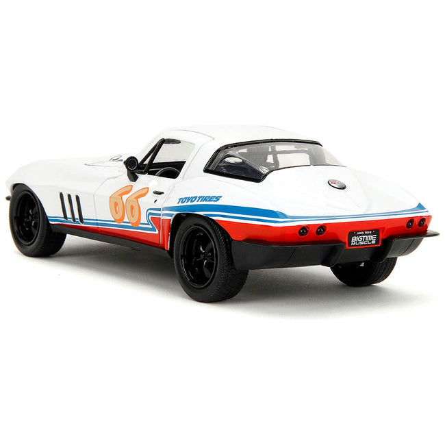 1966 Chevrolet Corvette 66 "Racing Spirit" White with Graphics "Bigtime Muscle" Series 1/24 Diecast Model Car by Jada - Jada - ModelCars.com