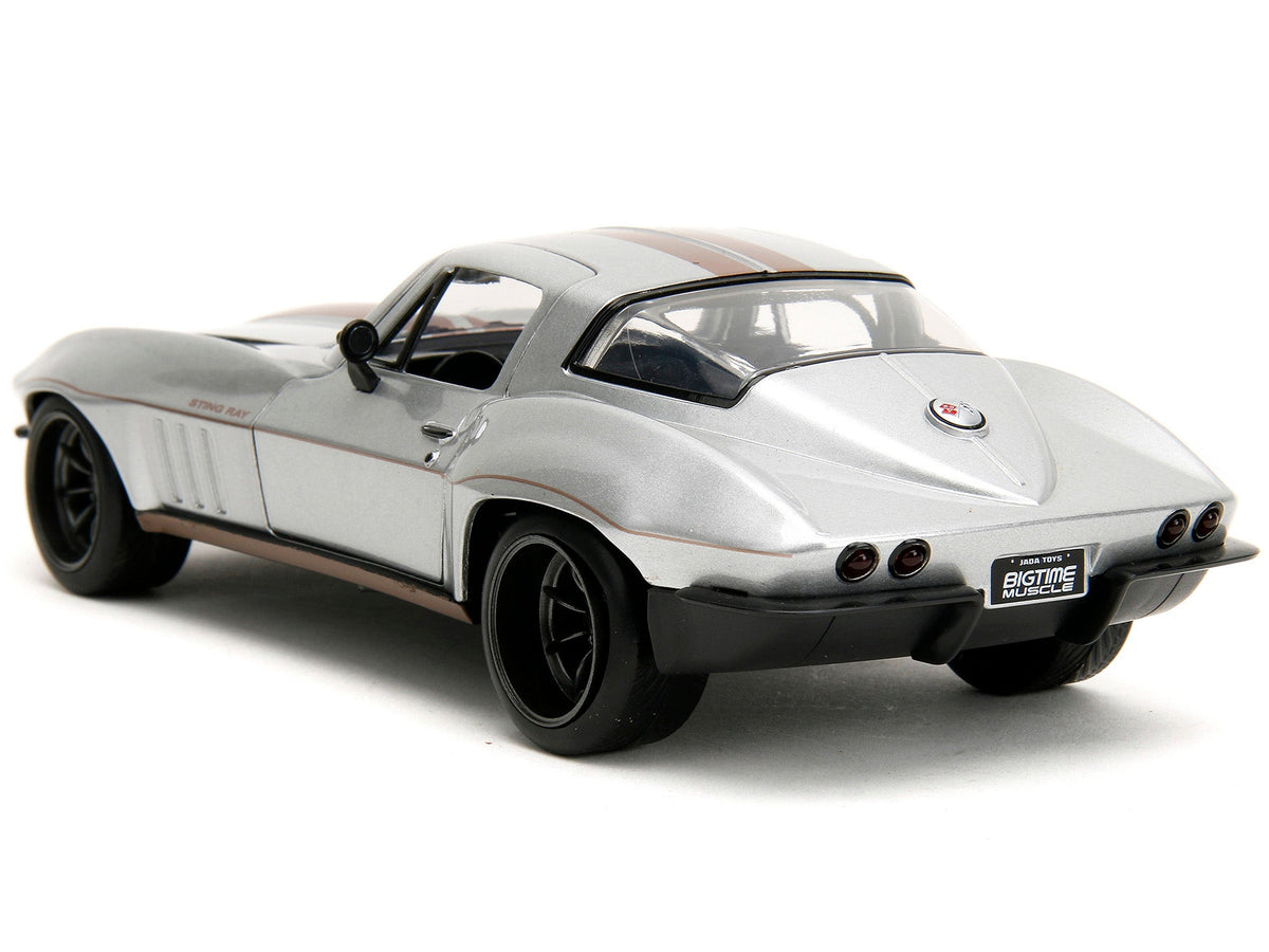 1966 Chevrolet Corvette Silver Metallic with Bronze Stripes "Bigtime Muscle" Series 1/24 Diecast Model Car by Jada-Jada-ModelCars.com