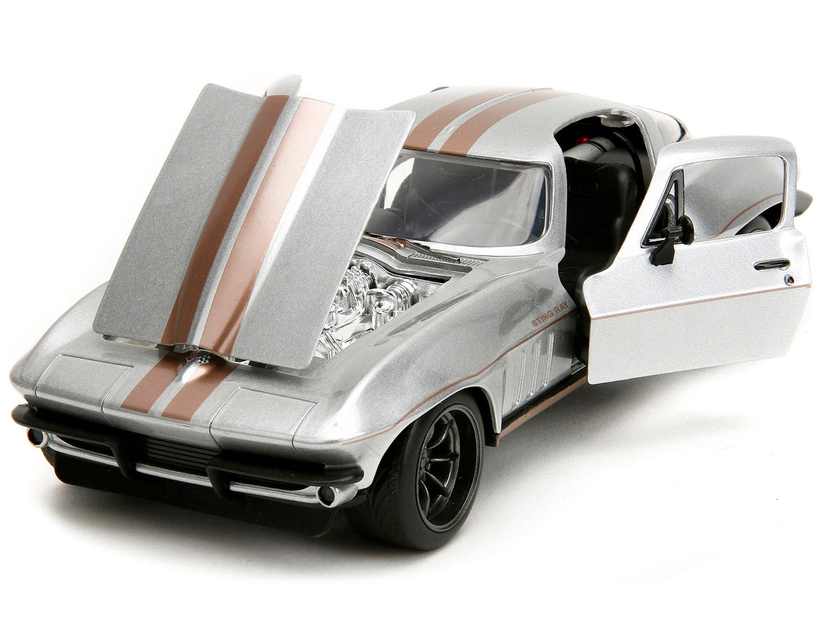 1966 Chevrolet Corvette Silver Metallic with Bronze Stripes "Bigtime Muscle" Series 1/24 Diecast Model Car by Jada-Jada-ModelCars.com