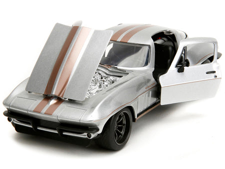 1966 Chevrolet Corvette Silver Metallic with Bronze Stripes "Bigtime Muscle" Series 1/24 Diecast Model Car by Jada-Jada-ModelCars.com