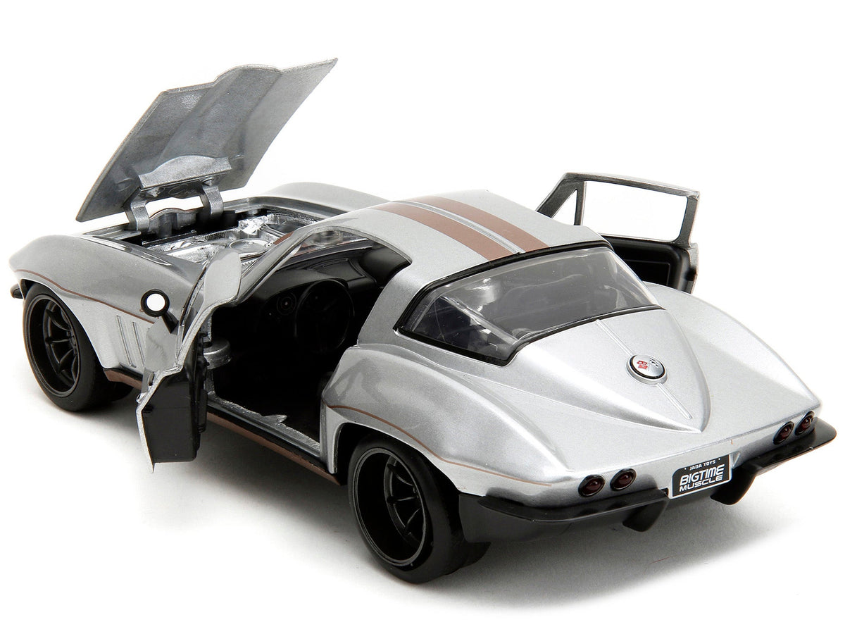 1966 Chevrolet Corvette Silver Metallic with Bronze Stripes "Bigtime Muscle" Series 1/24 Diecast Model Car by Jada-Jada-ModelCars.com