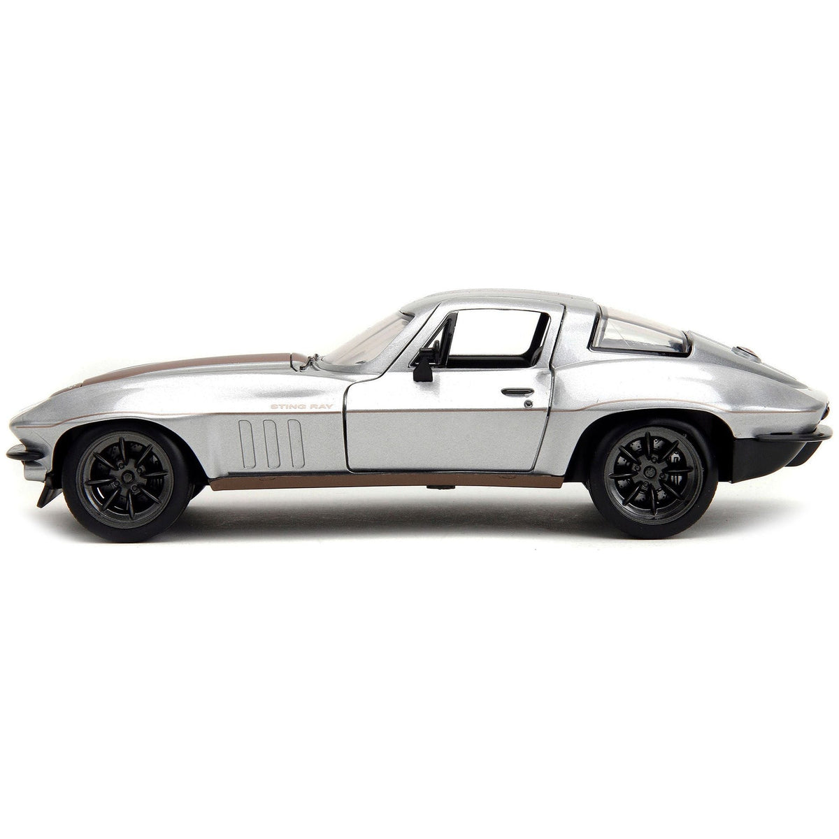 1966 Chevrolet Corvette Silver Metallic with Bronze Stripes "Bigtime Muscle" Series 1/24 Diecast Model Car by Jada-Jada-ModelCars.com