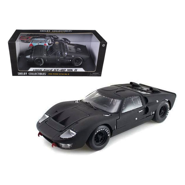 1966 Ford GT - 40 GT40 MK 2 Matt Black 1/18 Diecast Car Model by Shelby Collectibles - Shelby Collectibles - ModelCars.com