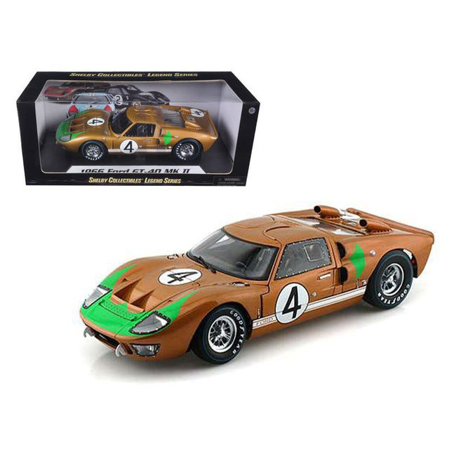 1966 Ford GT - 40 MK 2 Gold 4 1/18 Diecast Car Model by Shelby Collectibles - Shelby Collectibles - ModelCars.com