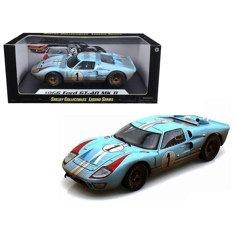 1966 Ford GT - 40 MK II 1 Light Blue Miles - Hulme Le Mans (Dirty Version) 1/18 Diecast Model Car by Shelby Collectibles - Shelby Collectibles - ModelCars.com