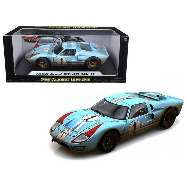 1966 Ford GT - 40 MK II 1 Light Blue Miles - Hulme Le Mans (Dirty Version) 1/18 Diecast Model Car by Shelby Collectibles - Shelby Collectibles - ModelCars.com