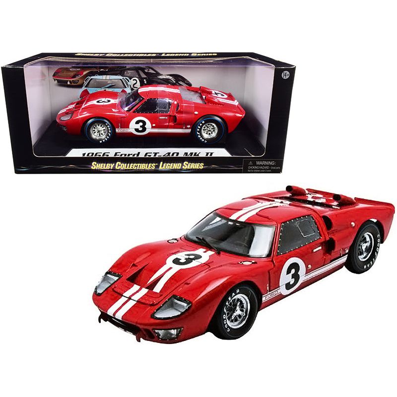 1966 Ford GT - 40 MK II 5 Red with White Stripes Le Mans 1/18 Diecast Model Car by Shelby Collectibles - Shelby Collectibles - ModelCars.com