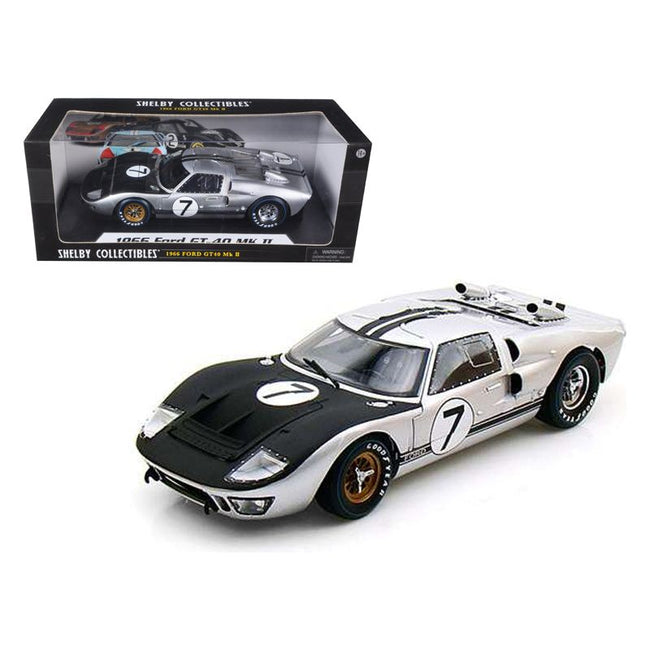 1966 Ford GT - 40 MK II 7 Silver 1/18 Diecast Model Car by Shelby Collectibles - Shelby Collectibles - ModelCars.com