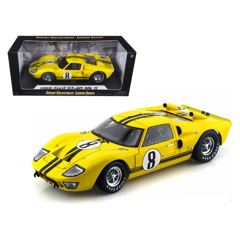1966 Ford GT - 40 MK II 8 Yellow with Black Stripes 1/18 Diecast Model Car by Shelby Collectibles - Shelby Collectibles - ModelCars.com