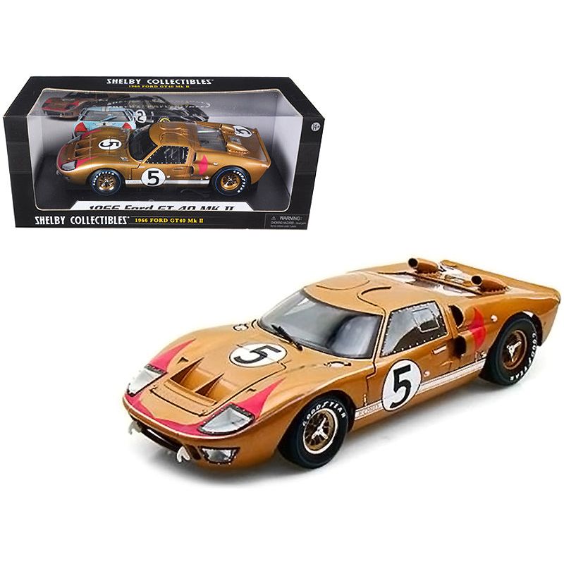 1966 Ford GT - 40 MK II RHD (Right hand Drive) 5 Gold 24H of Le Mans 1/18 Diecast Model Car by Shelby Collectibles - Shelby Collectibles - ModelCars.com