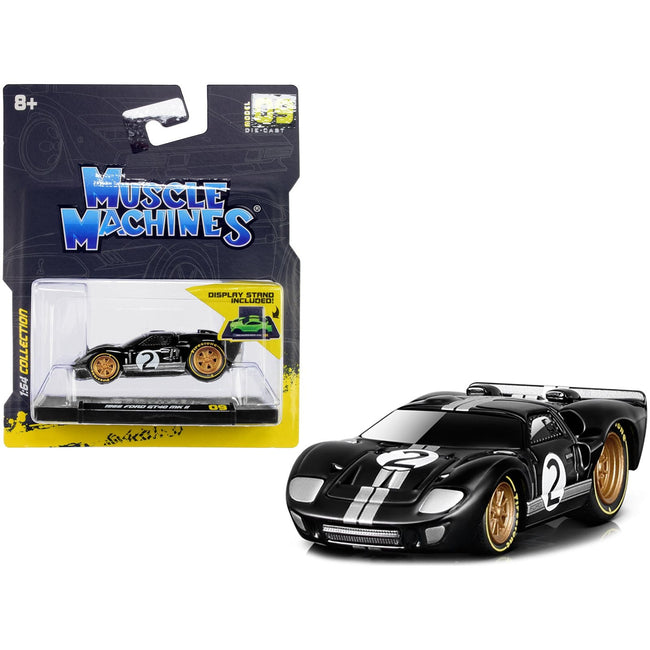 1966 Ford GT40 MKII 2 Black with Silver Stripes and Gold Wheels 1/64 Diecast Model Car by Muscle Machines - Muscle Machines - ModelCars.com