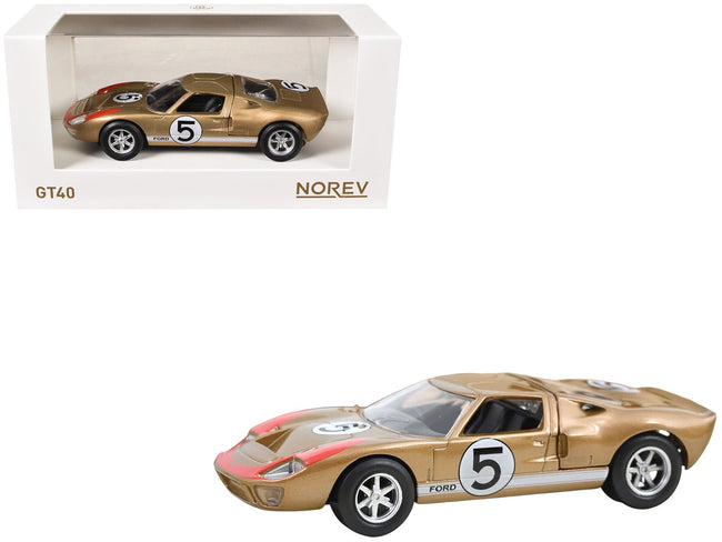 1966 Ford GT40 MKII #5 Kandy Gold Metallic with White Stripes and Red Graphics 1/43 Diecast Model Car by Norev-Norev-ModelCars.com