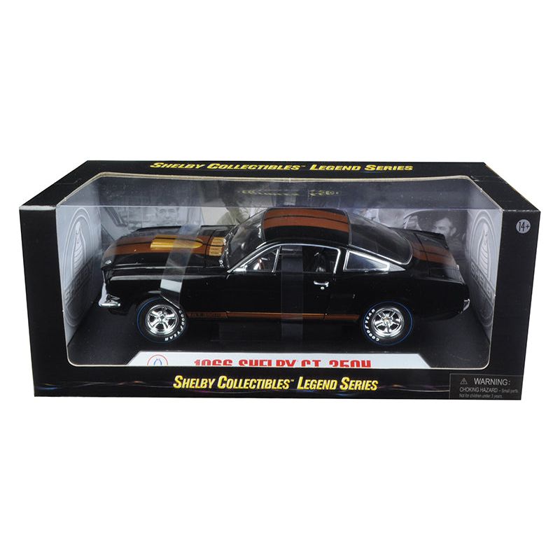 1966 Ford Mustang Shelby GT 350 "Hertz" Black with Gold Stripes and Racing Wheels 1/18 Diecast Model Car by Shelby Collectibles - Shelby Collectibles - ModelCars.com
