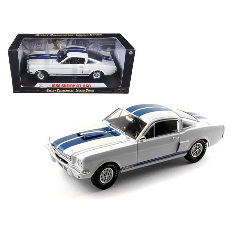 1966 Ford Mustang Shelby GT350 White with Blue Stripes 1/18 Diecast Model Car by Shelby Collectibles - Shelby Collectibles - ModelCars.com