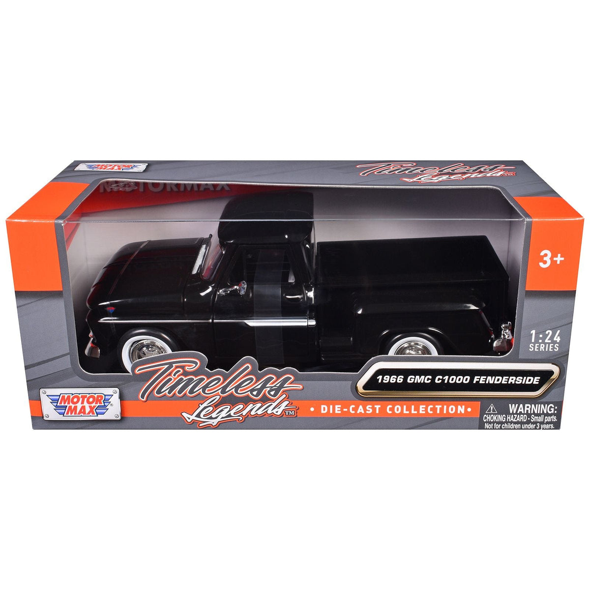 1966 GMC C1000 Fenderside Pickup Truck Black "Timeless Legends" Series 1/24 Diecast Model Car by Motormax-Motormax-ModelCars.com