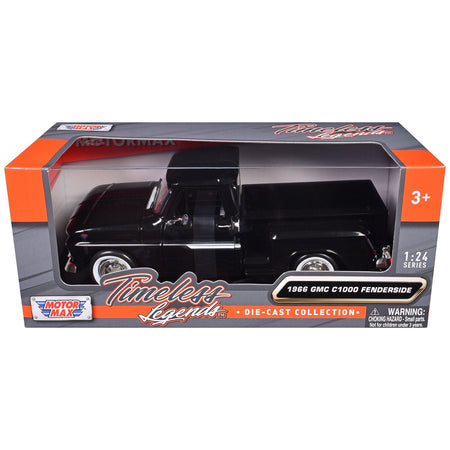 1966 GMC C1000 Fenderside Pickup Truck Black "Timeless Legends" Series 1/24 Diecast Model Car by Motormax-Motormax-ModelCars.com