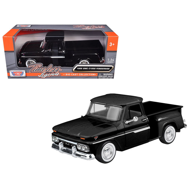 1966 GMC C1000 Fenderside Pickup Truck Black "Timeless Legends" Series 1/24 Diecast Model Car by Motormax-Motormax-ModelCars.com