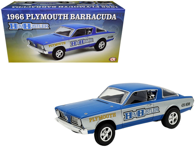 1966 Plymouth Barracuda "Hemi Hustler" Blue with White Stripes Limited Edition to 374 pieces Worldwide 1/18 Diecast Model Car by ACME-Acme-ModelCars.com