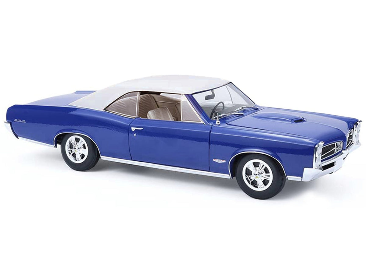 1966 Pontiac GTO Barrier Blue with White Top and Interior 1/18 Diecast Model Car by Highway 61-Highway 61-ModelCars.com